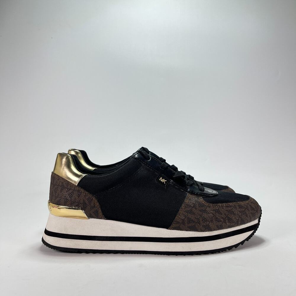 Michael Kors Monique Knit Black Gold Slip On Shoes Sneakers Women's Size 9M